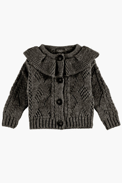 Tocoto Vintage Ruffle Neck Girls Cardigan - Dark Grey